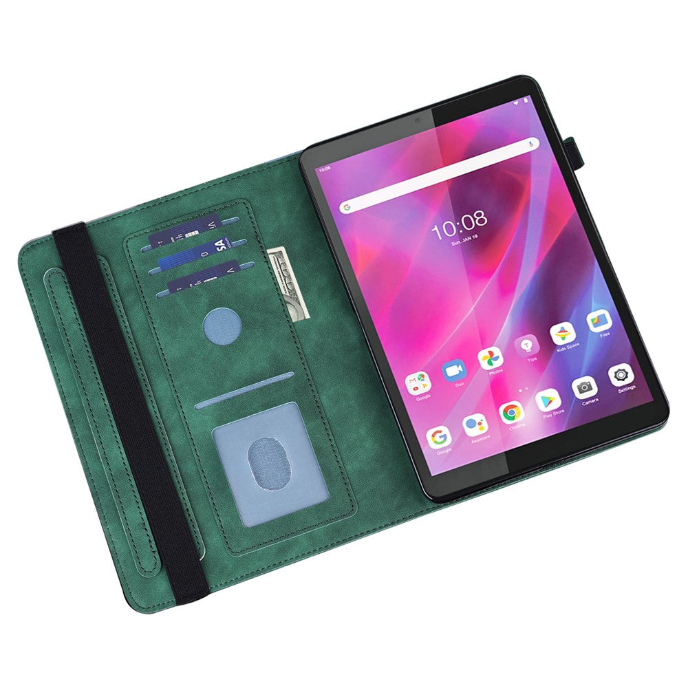 For Lenovo Tab M8 (4th Gen) 2024 TB-301XU / M8 (4th Gen) 2023 TB-300FU PU Leather Tablet Stand Case Flower Imprinting Wallet Tablet Cover - Green