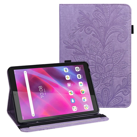 For Lenovo Tab M8 (4th Gen) 2024 TB-301XU / M8 (4th Gen) 2023 TB-300FU PU Leather Tablet Stand Case Flower Imprinting Wallet Tablet Cover - Purple