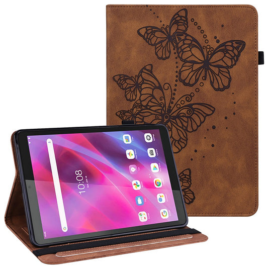 For Lenovo Tab M8 (4th Gen) 2024 TB-301XU / M8 (4th Gen) 2023 TB-300FU Leather Case Butterfly Imprinted Card Holder Stand Tablet Cover - Brown