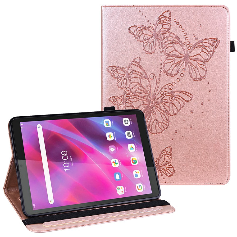For Lenovo Tab M8 (4th Gen) 2024 TB-301XU / M8 (4th Gen) 2023 TB-300FU Leather Case Butterfly Imprinted Card Holder Stand Tablet Cover - Rose Gold