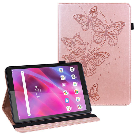 For Lenovo Tab M8 (4th Gen) 2024 TB-301XU / M8 (4th Gen) 2023 TB-300FU Leather Case Butterfly Imprinted Card Holder Stand Tablet Cover - Rose Gold