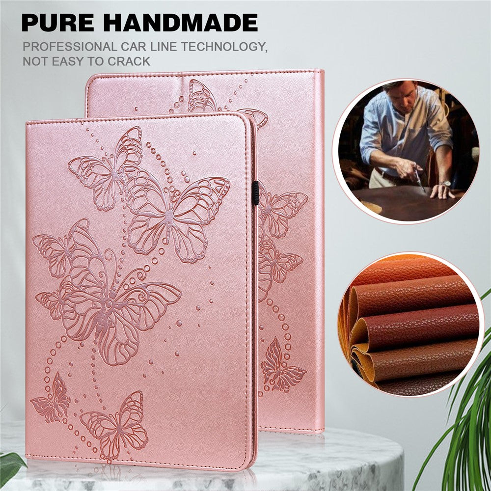 For Lenovo Tab M8 (4th Gen) 2024 TB-301XU / M8 (4th Gen) 2023 TB-300FU Leather Case Butterfly Imprinted Card Holder Stand Tablet Cover - Rose Gold