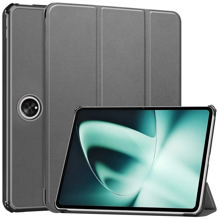 For OnePlus Pad Tri-fold Stand Tablet Case Auto Wake / Sleep Tablet Leather Cover - Grey