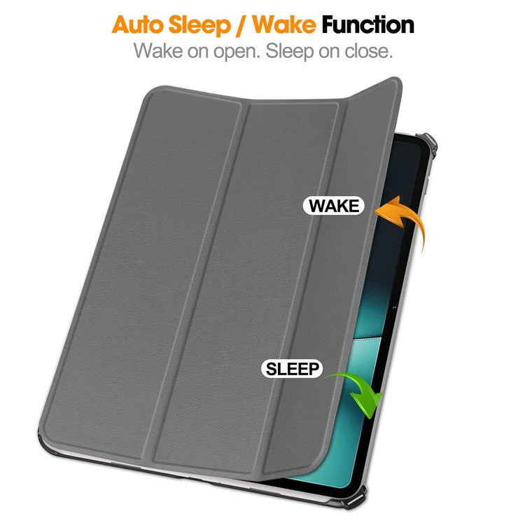 For OnePlus Pad Tri-fold Stand Tablet Case Auto Wake / Sleep Tablet Leather Cover - Grey
