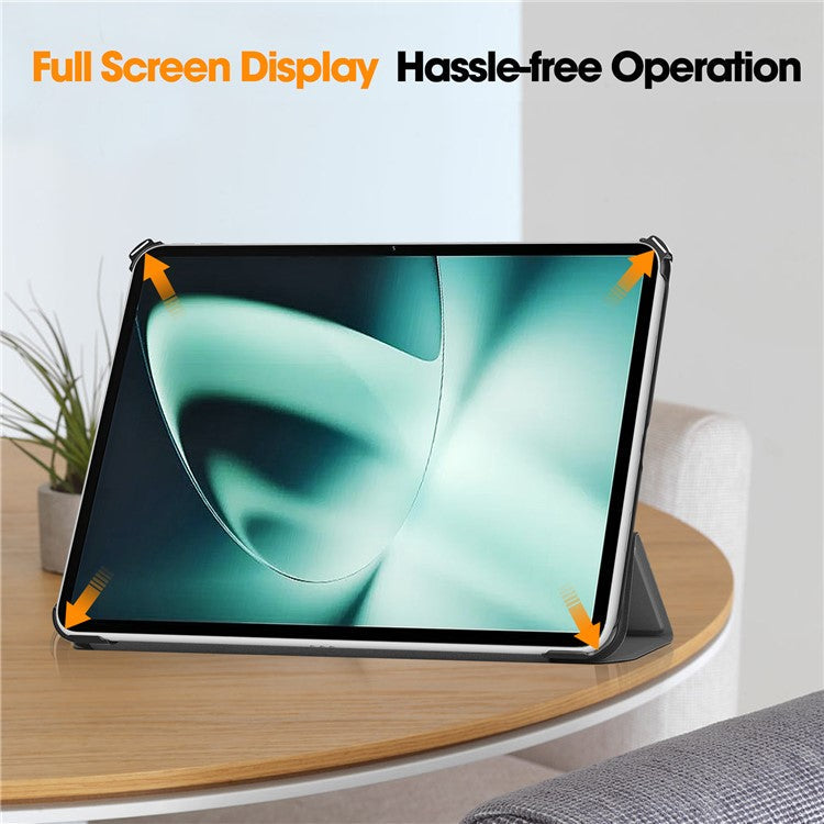 For OnePlus Pad Tri-fold Stand Tablet Case Auto Wake / Sleep Tablet Leather Cover - Grey