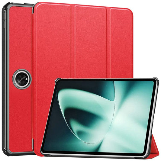 For OnePlus Pad Tri-fold Stand Tablet Case Auto Wake / Sleep Tablet Leather Cover - Red