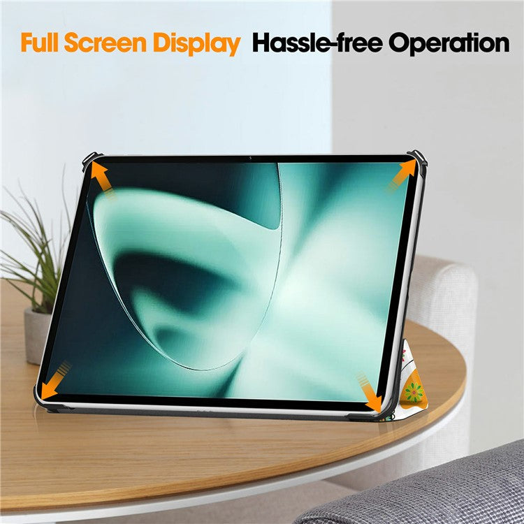 Pattern Printing Tablet Case for OnePlus Pad PU Leather Tri-fold Stand Anti-drop Tablet Cover - Colorful Butterflies