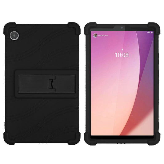 For Lenovo Tab M8 (4th Gen) 2024 TB-301XU / M8 (4th Gen) 2023 TB-300FU Silicone Case Kickstand Tablet Cover - Black