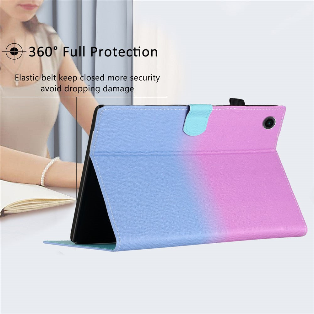 For Lenovo Tab M10 Plus TB-X606F Gradient PU Leather Card Holder Tablet Cover Flip Stand Anti-drop Case - Purple / Blue