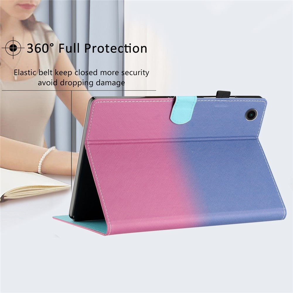 For Lenovo Tab M10 Plus TB-X606F Gradient PU Leather Card Holder Tablet Cover Flip Stand Anti-drop Case - Blue / Rose
