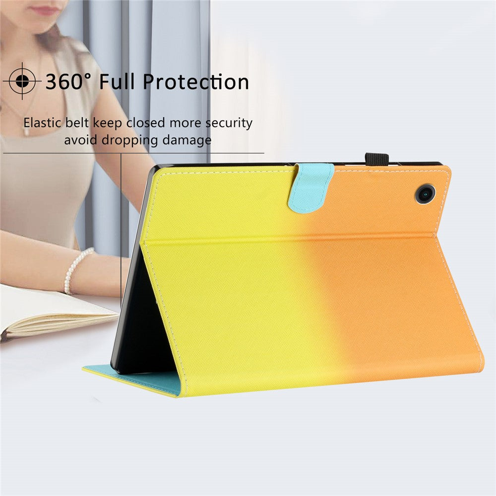 For Lenovo Tab M10 Plus TB-X606F Gradient PU Leather Card Holder Tablet Cover Flip Stand Anti-drop Case - Orange / Yellow