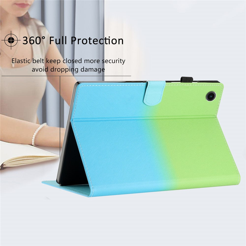 For Lenovo Tab M10 Plus TB-X606F Gradient PU Leather Card Holder Tablet Cover Flip Stand Anti-drop Case - Green / Blue
