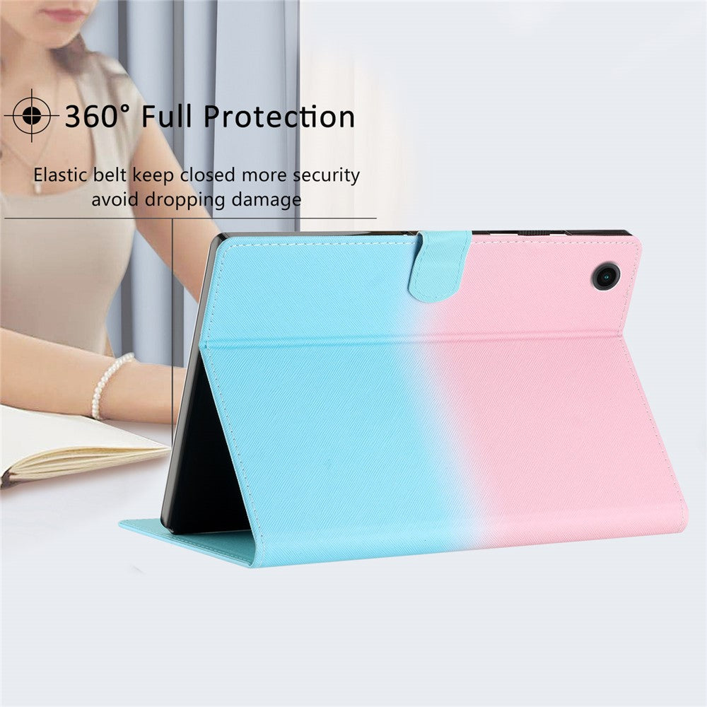 For Lenovo Tab M10 Plus (3rd Gen) / Xiaoxin Pad 2022 10.6 inch Gradient Color Leather Tablet Stand Case Stitching Lines Cover - Pink / Blue