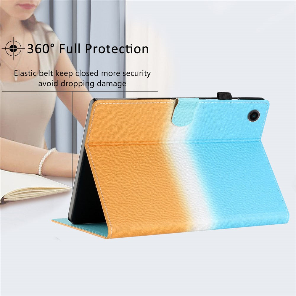 For Lenovo Tab M10 Plus (3rd Gen) / Xiaoxin Pad 2022 10.6 inch Gradient Color Leather Tablet Stand Case Stitching Lines Cover - Blue / Orange