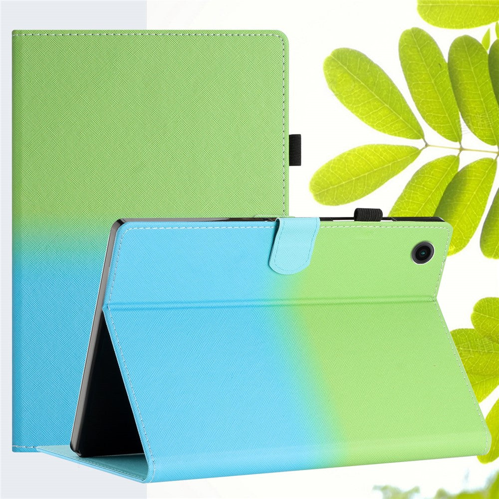 For Lenovo Tab M10 Plus (3rd Gen) / Xiaoxin Pad 2022 10.6 inch Gradient Color Leather Tablet Stand Case Stitching Lines Cover - Green / Blue
