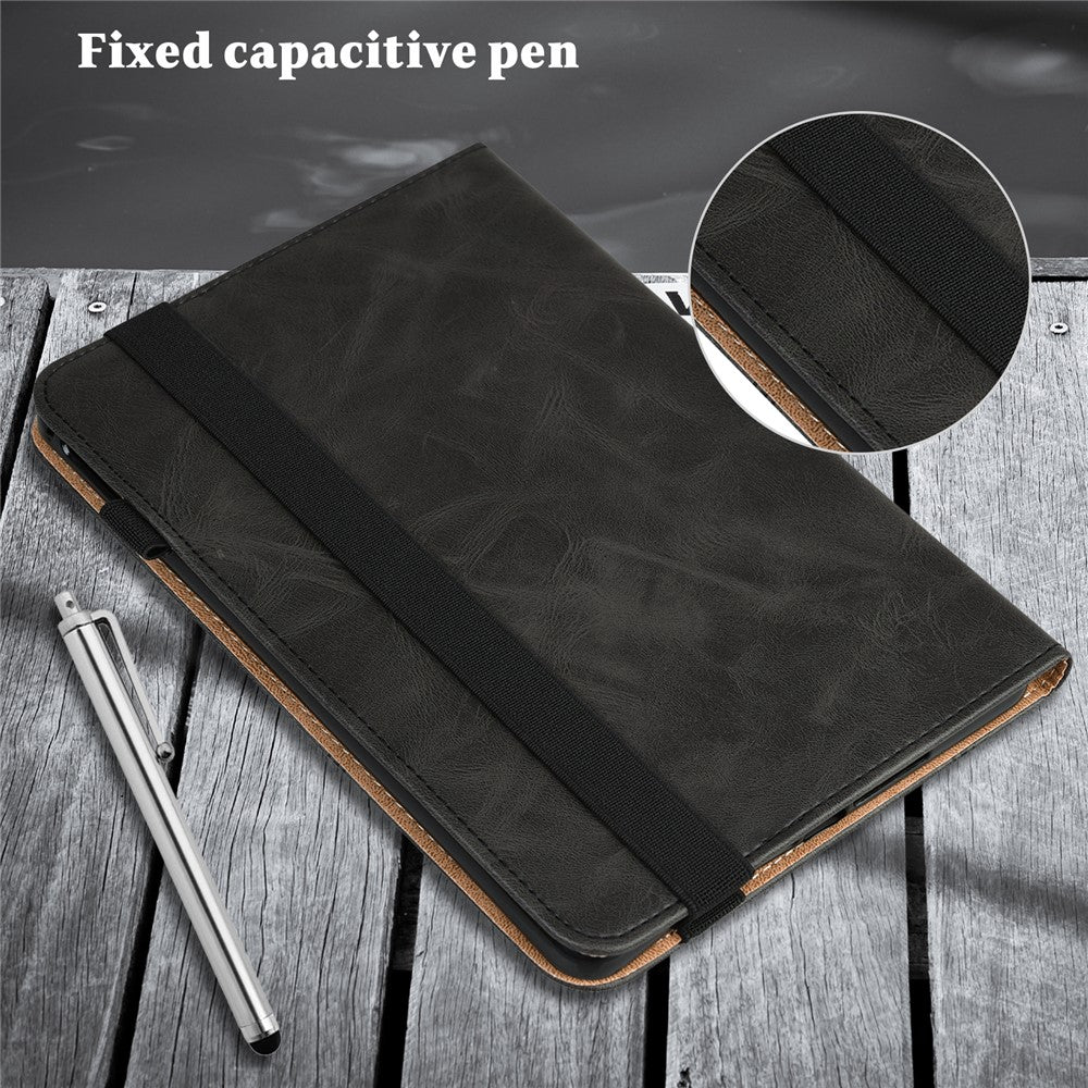 Flip Book Stand Cover for Lenovo Tab M9 , PU Leather Line Imprinted Tablet Case with Card Slots - Black