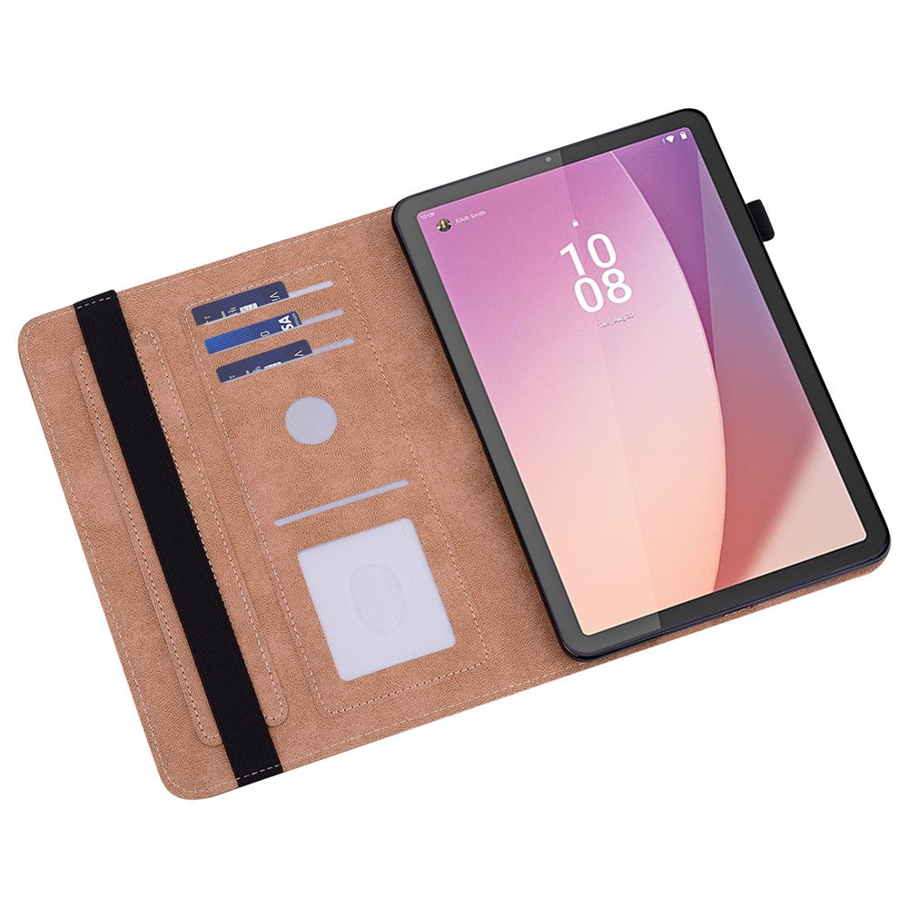 Flip Book Stand Cover for Lenovo Tab M9 , PU Leather Line Imprinted Tablet Case with Card Slots - Red