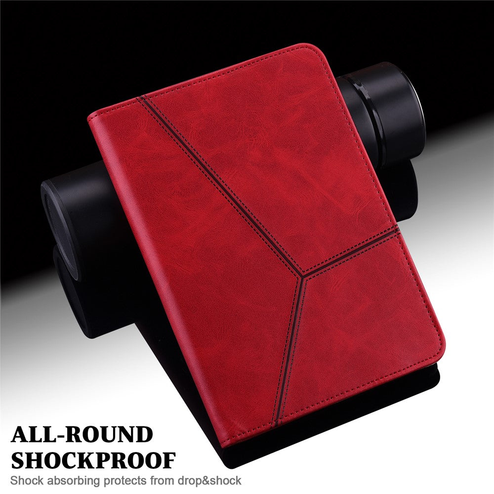 Flip Book Stand Cover for Lenovo Tab M9 , PU Leather Line Imprinted Tablet Case with Card Slots - Red