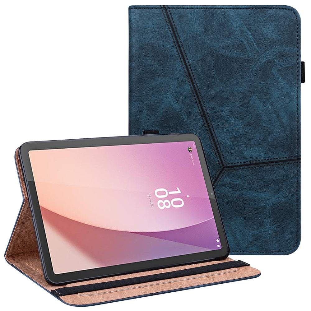 Flip Book Stand Cover for Lenovo Tab M9 , PU Leather Line Imprinted Tablet Case with Card Slots - Blue