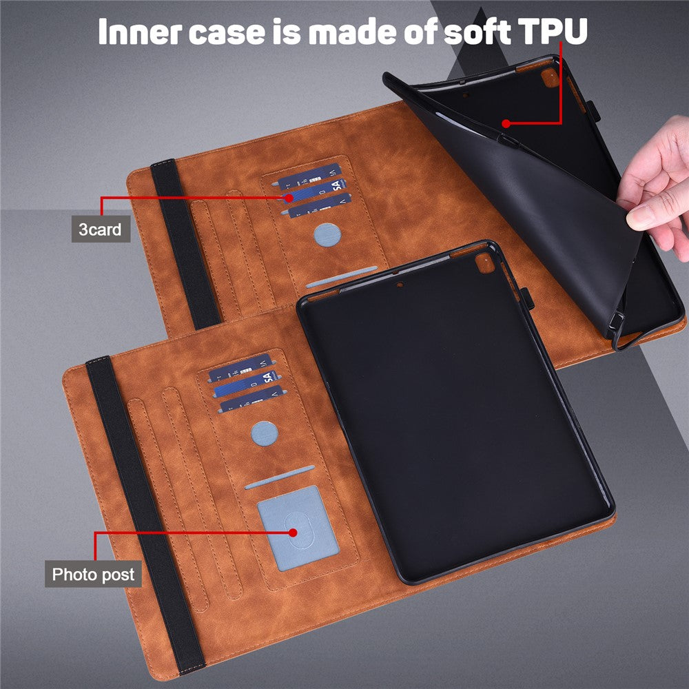 For Lenovo Tab M9 Flip PU Leather Cover Flower Imprinting Stand Card Holder Tablet Case - Brown
