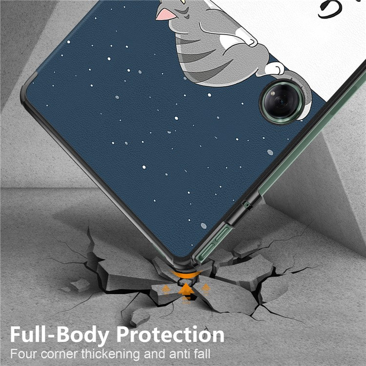 For OnePlus Pad / Oppo Pad 2 Tri-fold Stand Tablet Case Pattern Printing Tablet Leather Cover with Auto Wake / Sleep - Cat