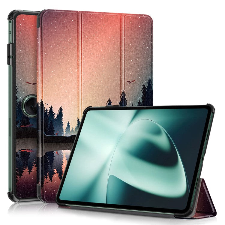 For OnePlus Pad / Oppo Pad 2 Tri-fold Stand Tablet Case Pattern Printing Tablet Leather Cover with Auto Wake / Sleep - Nightfall