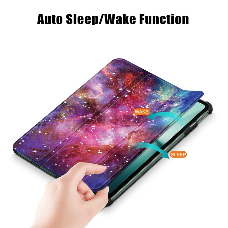 For OnePlus Pad / Oppo Pad 2 Tri-fold Stand Tablet Case Pattern Printing Tablet Leather Cover with Auto Wake / Sleep - Galaxy