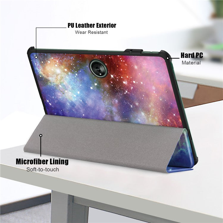 For OnePlus Pad / Oppo Pad 2 Tri-fold Stand Tablet Case Pattern Printing Tablet Leather Cover with Auto Wake / Sleep - Galaxy