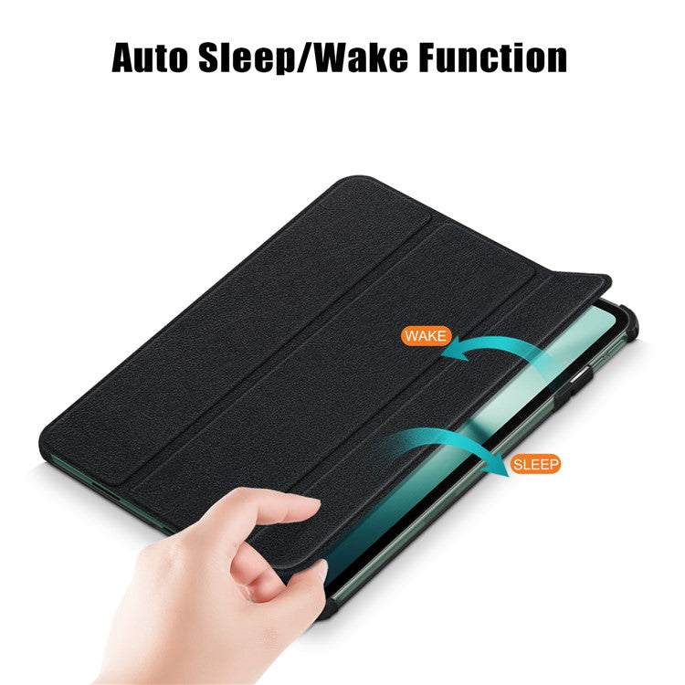 Leather Tablet Case for OnePlus Pad / Oppo Pad 2 Tri-fold Stand Tablet Cover with Auto Wake / Sleep - Black