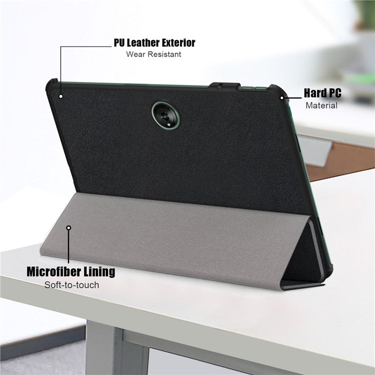 Leather Tablet Case for OnePlus Pad / Oppo Pad 2 Tri-fold Stand Tablet Cover with Auto Wake / Sleep - Black