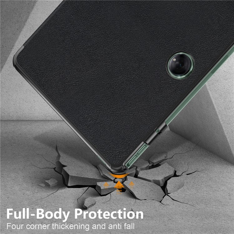 Leather Tablet Case for OnePlus Pad / Oppo Pad 2 Tri-fold Stand Tablet Cover with Auto Wake / Sleep - Black