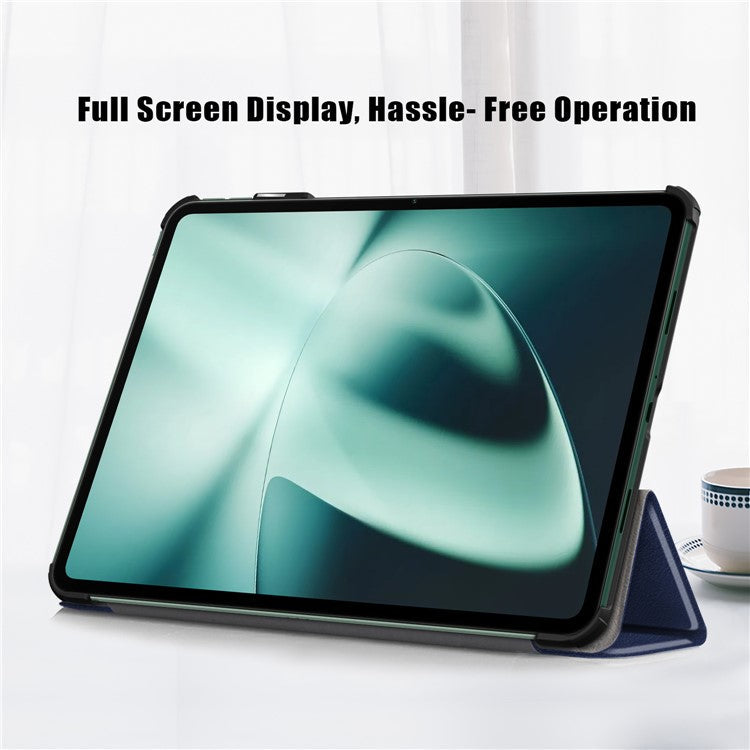 Leather Tablet Case for OnePlus Pad / Oppo Pad 2 Tri-fold Stand Tablet Cover with Auto Wake / Sleep - Dark Blue