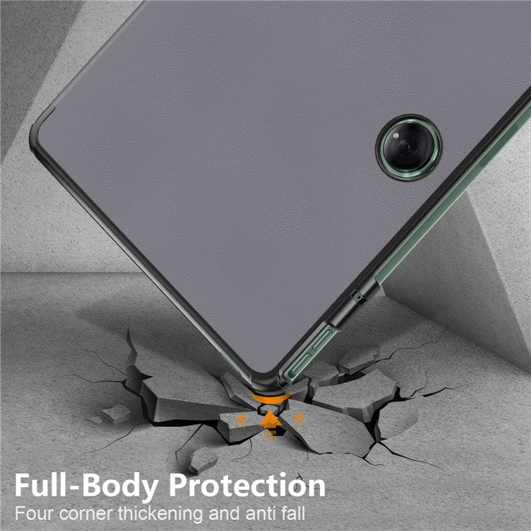 Leather Tablet Case for OnePlus Pad / Oppo Pad 2 Tri-fold Stand Tablet Cover with Auto Wake / Sleep - Grey