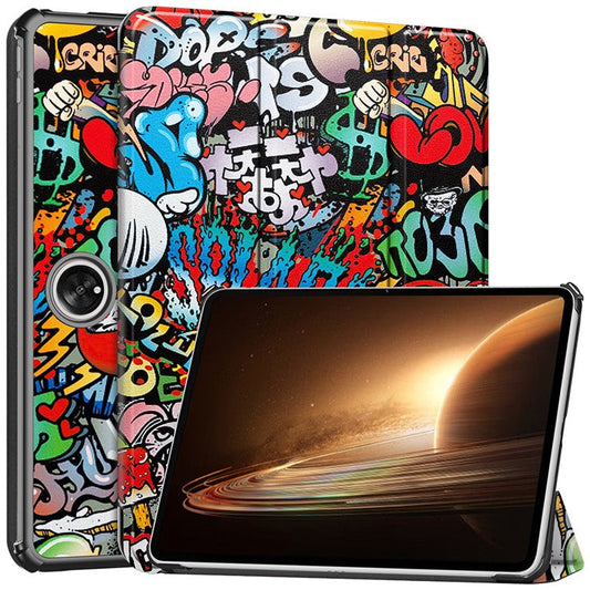 Trifold Stand Smart Case for Oppo Pad 2 , PU Leather Pattern Printing Folio Cover - Graffiti