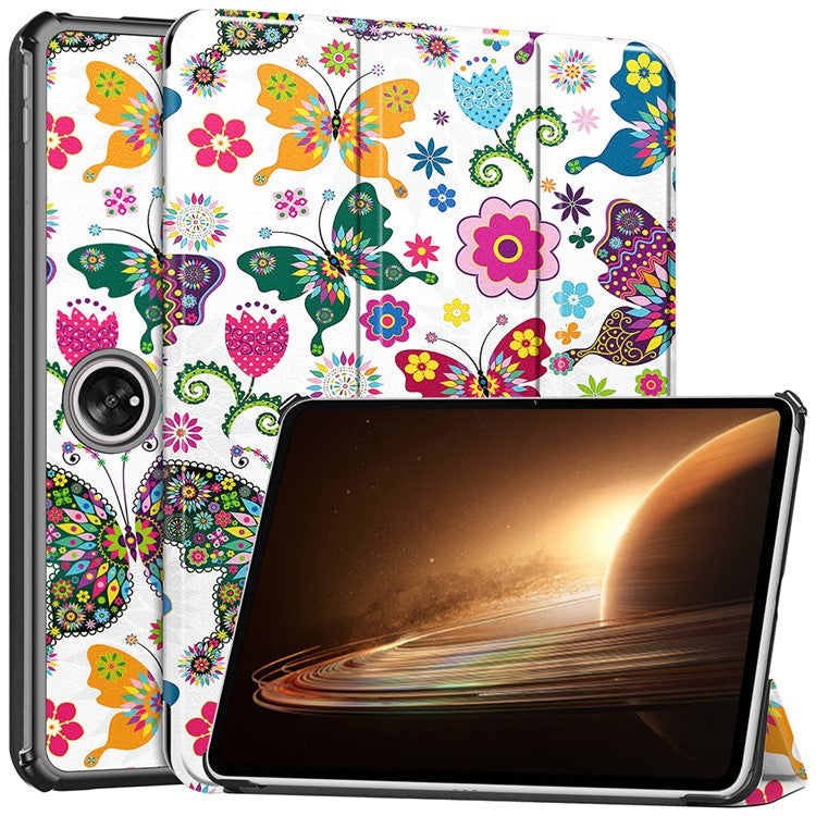 Trifold Stand Smart Case for Oppo Pad 2 , PU Leather Pattern Printing Folio Cover - Colorful Butterflies