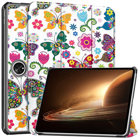 Trifold Stand Smart Case for Oppo Pad 2 , PU Leather Pattern Printing Folio Cover - Colorful Butterflies