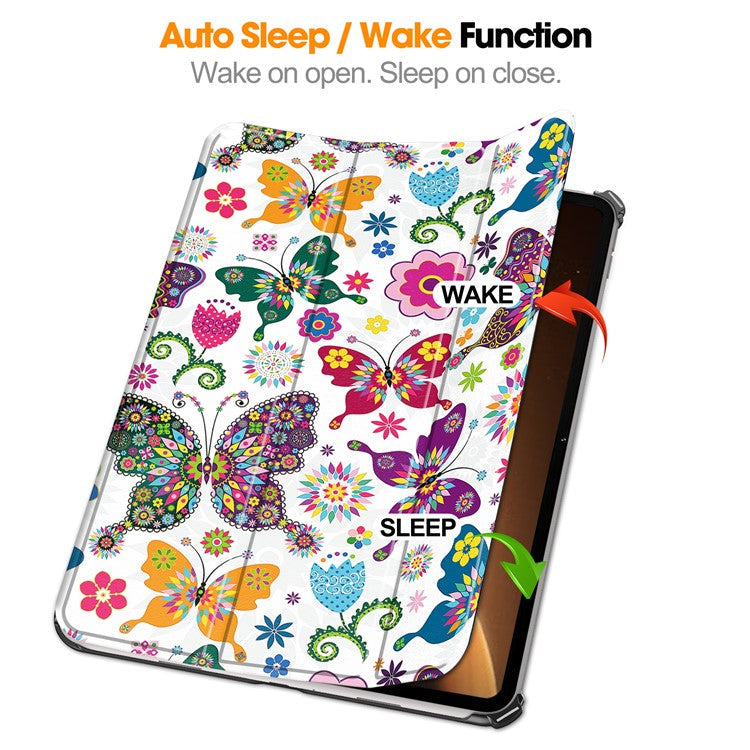Trifold Stand Smart Case for Oppo Pad 2 , PU Leather Pattern Printing Folio Cover - Colorful Butterflies