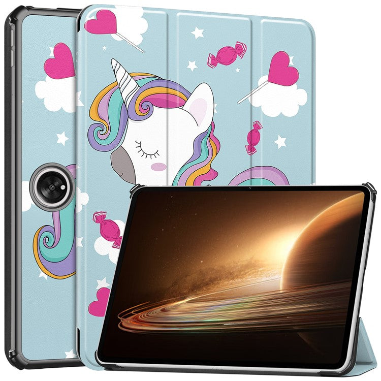 Trifold Stand Smart Case for Oppo Pad 2 , PU Leather Pattern Printing Folio Cover - Horse