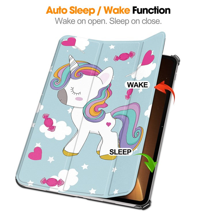 Trifold Stand Smart Case for Oppo Pad 2 , PU Leather Pattern Printing Folio Cover - Horse