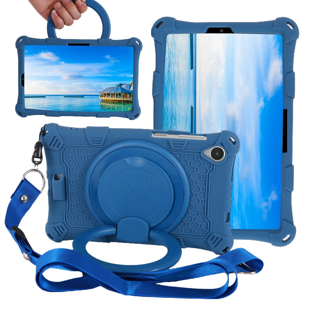 For Lenovo Tab M8 (4th Gen) 2024 TB-301XU / M8 (4th Gen) 2023 TB-300FU PC + Silicone Tablet Case Kickstand Cover - Dark Blue