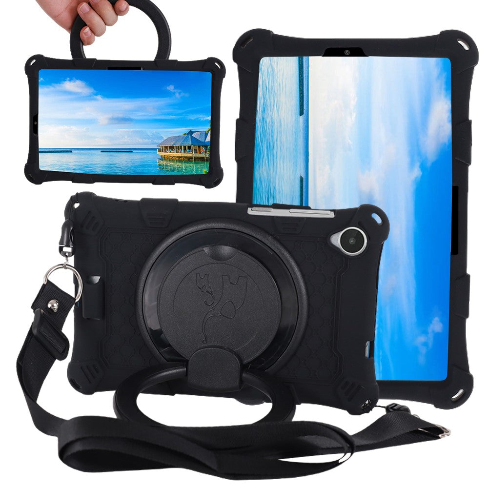 For Lenovo Tab M8 (4th Gen) 2024 TB-301XU / M8 (4th Gen) 2023 TB-300FU PC + Silicone Tablet Case Kickstand Cover - Black