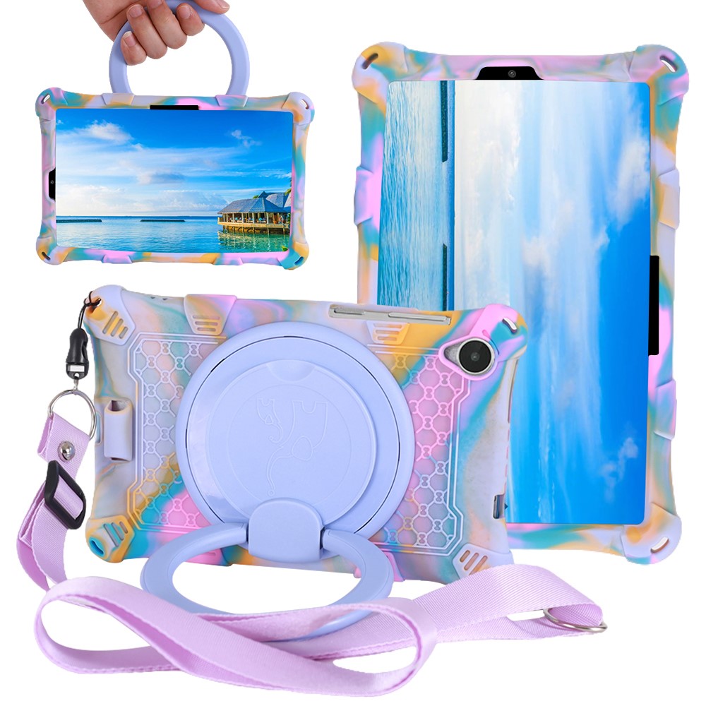 For Lenovo Tab M8 (4th Gen) 2024 TB-301XU / M8 (4th Gen) 2023 TB-300FU PC + Silicone Tablet Case Kickstand Cover - Camouflage Rose / Light Purple