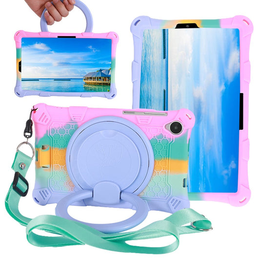 For Lenovo Tab M8 (4th Gen) 2024 TB-301XU / M8 (4th Gen) 2023 TB-300FU PC + Silicone Tablet Case Hand Grip Kickstand Cover - Colorful Pink
