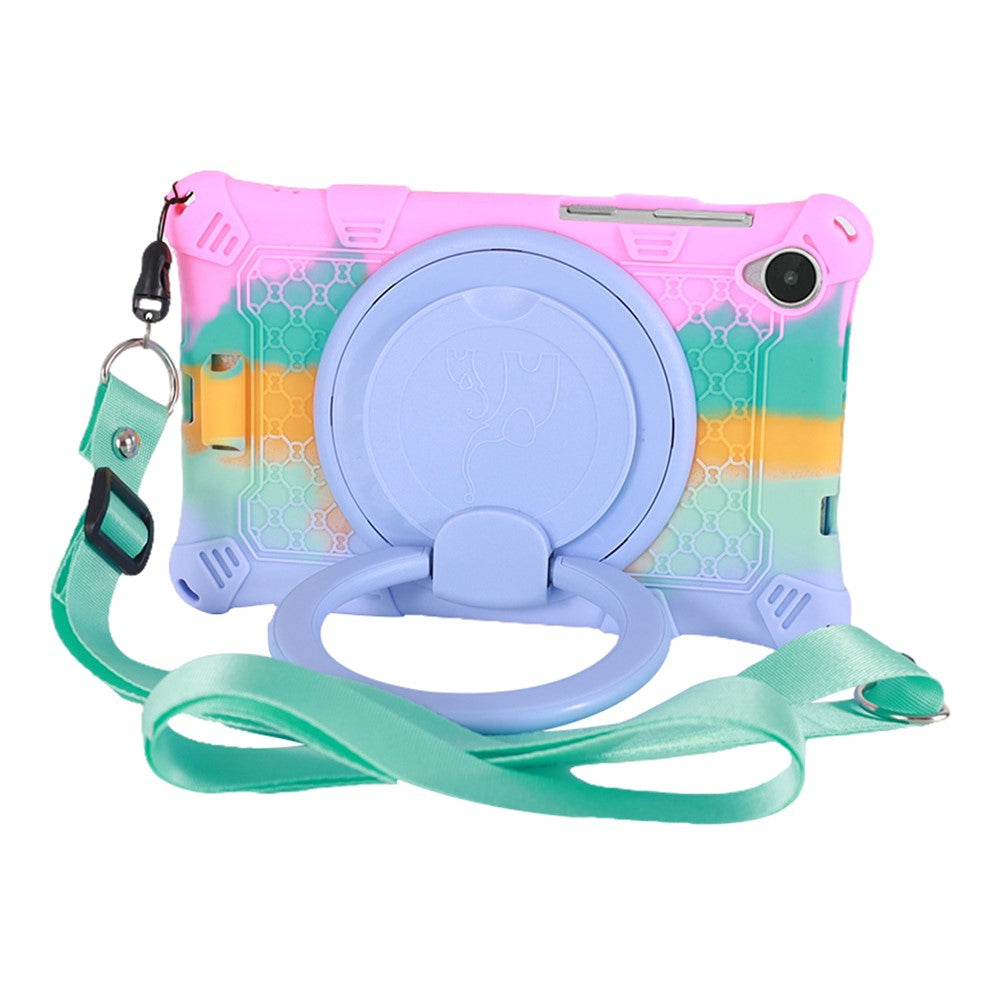 For Lenovo Tab M8 (4th Gen) 2024 TB-301XU / M8 (4th Gen) 2023 TB-300FU PC + Silicone Tablet Case Hand Grip Kickstand Cover - Colorful Pink