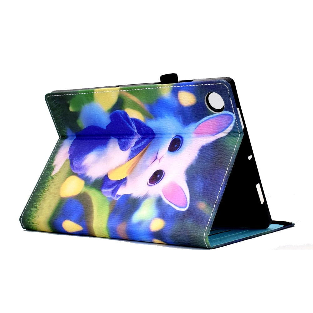 For Lenovo Tab M10 (Gen 3) PU Leather Tablet Case Pattern Printing Stand Card Holder Cover with Elastic Band - Cute Rabbit