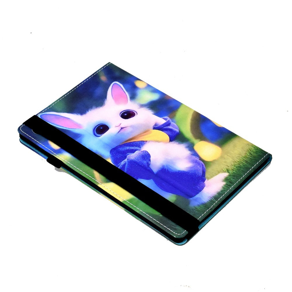 For Lenovo Tab M10 (Gen 3) PU Leather Tablet Case Pattern Printing Stand Card Holder Cover with Elastic Band - Cute Rabbit