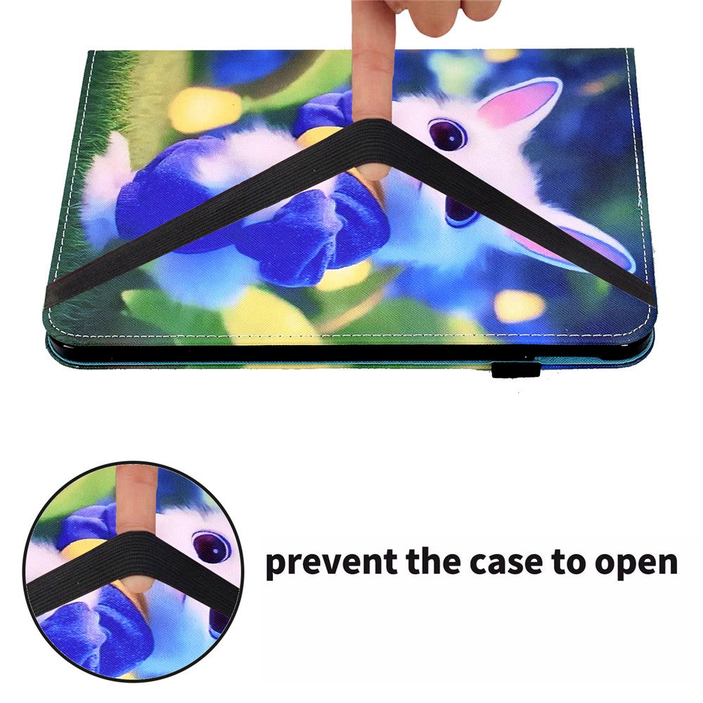 For Lenovo Tab M10 (Gen 3) PU Leather Tablet Case Pattern Printing Stand Card Holder Cover with Elastic Band - Cute Rabbit