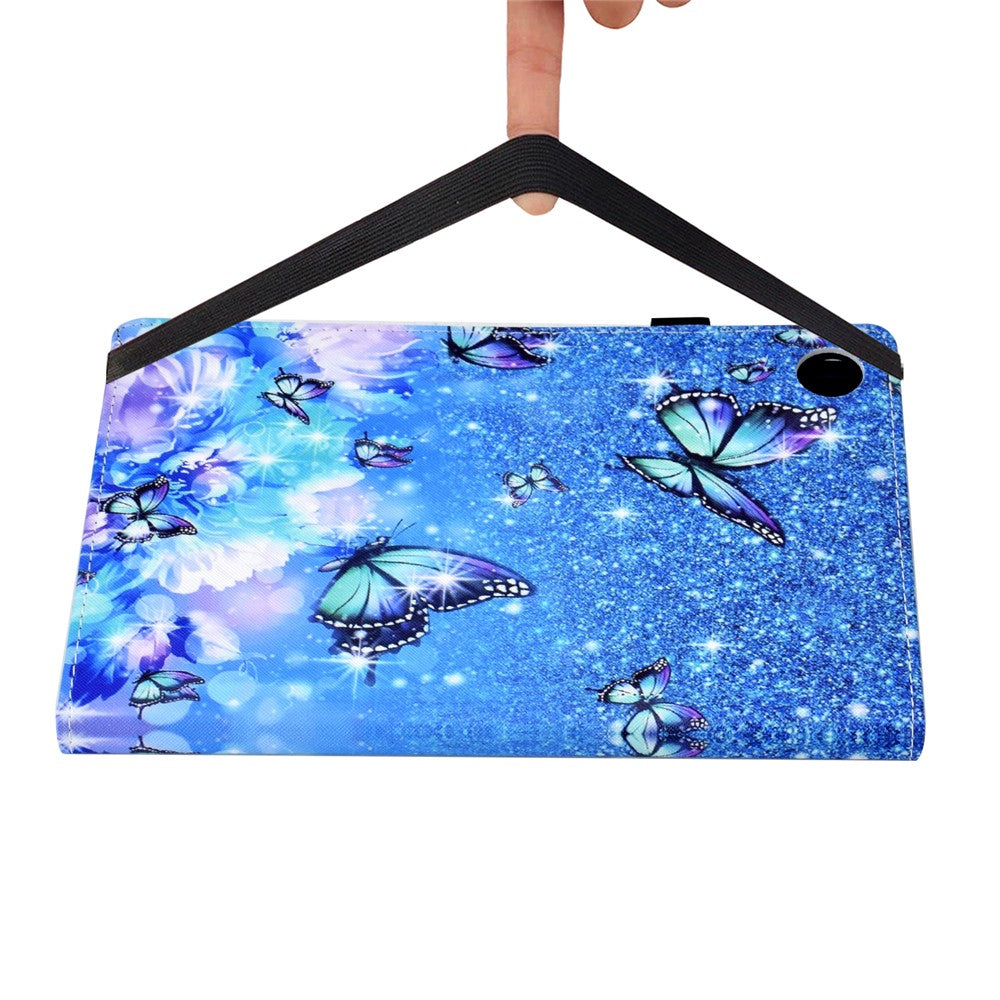 For Lenovo Tab M10 (Gen 3) PU Leather Tablet Case Pattern Printing Stand Card Holder Cover with Elastic Band - Flower and Butterfly