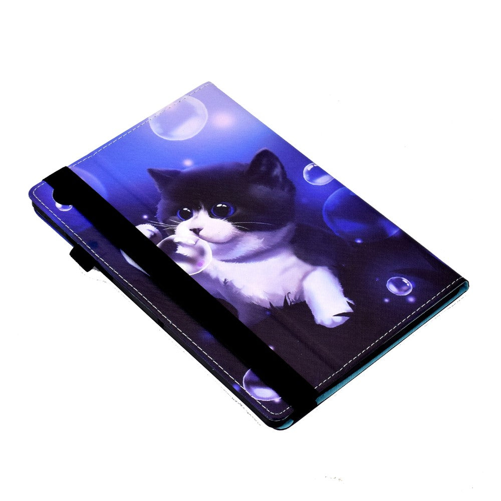 For Lenovo Tab M10 (Gen 3) PU Leather Tablet Case Pattern Printing Stand Card Holder Cover with Elastic Band - Bubble and Cat