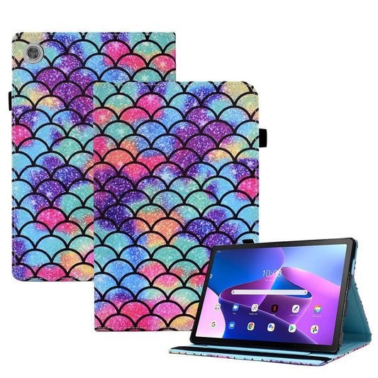 For Lenovo Tab M10 (Gen 3) PU Leather Tablet Case Pattern Printing Stand Card Holder Cover with Elastic Band - Wavy Pattern